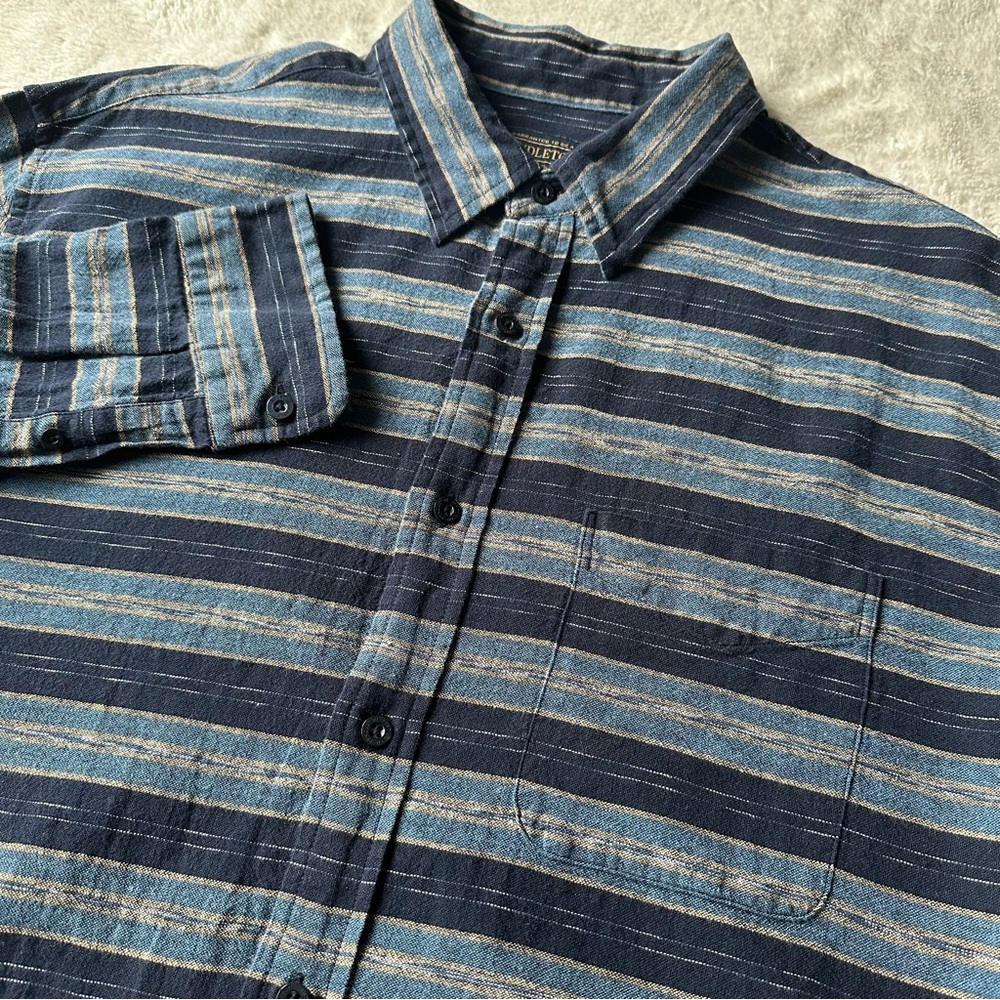 Pendleton Linen Blend Mens Striped Button Front Long Sleeve Shirt Size XL Casual